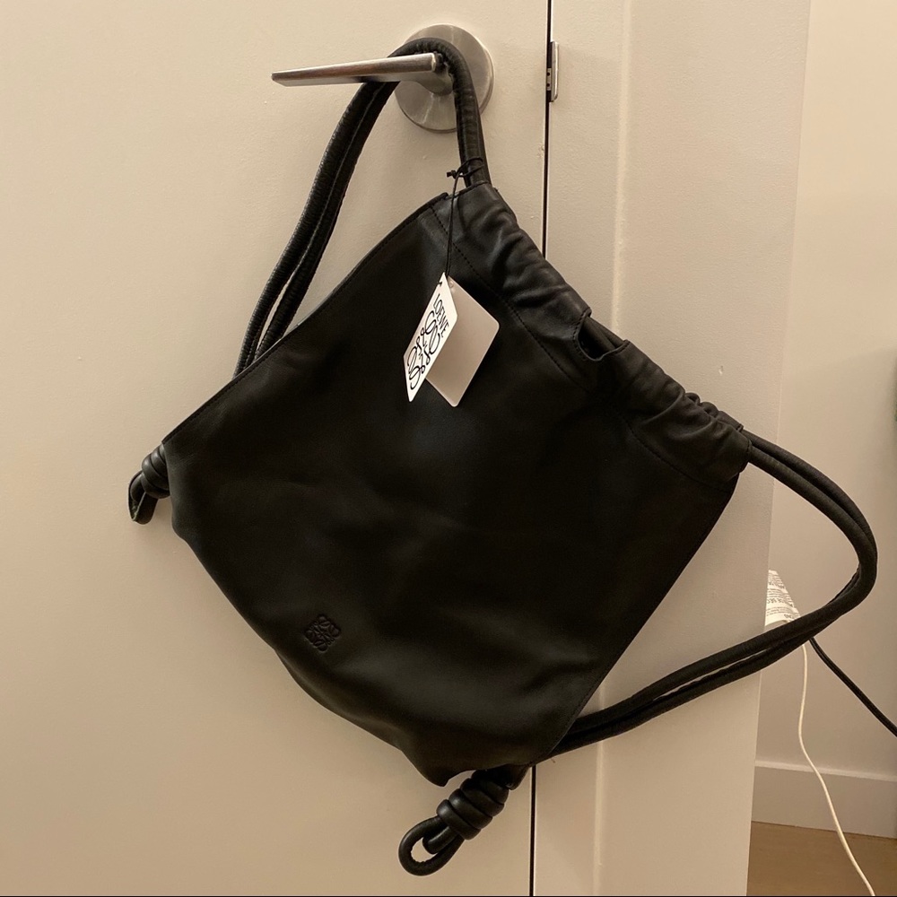 Loewe logo black leather backpack knot
